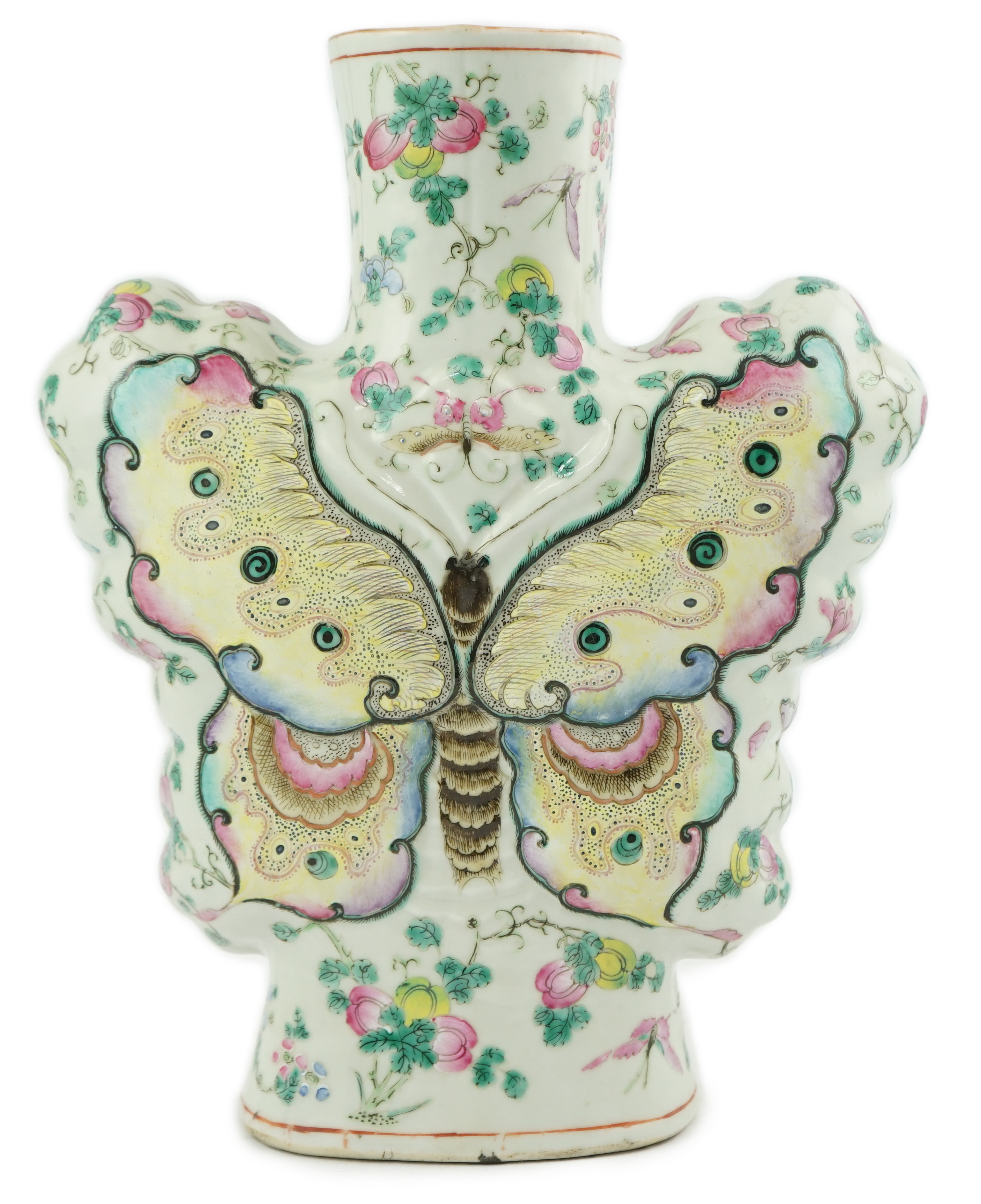 An unusual Chinese famille rose butterfly-shaped vase, late 19th century